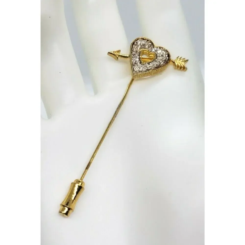 Vintage Franklin Mint 1979 Lover's Heart 24 Kt Gold Over Silver Stick Pin Brooch - Picture 12 of 12